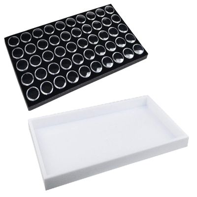 888 Display USA - 50 Black Foam Gem Jars Showcase White Stackable Display Tray