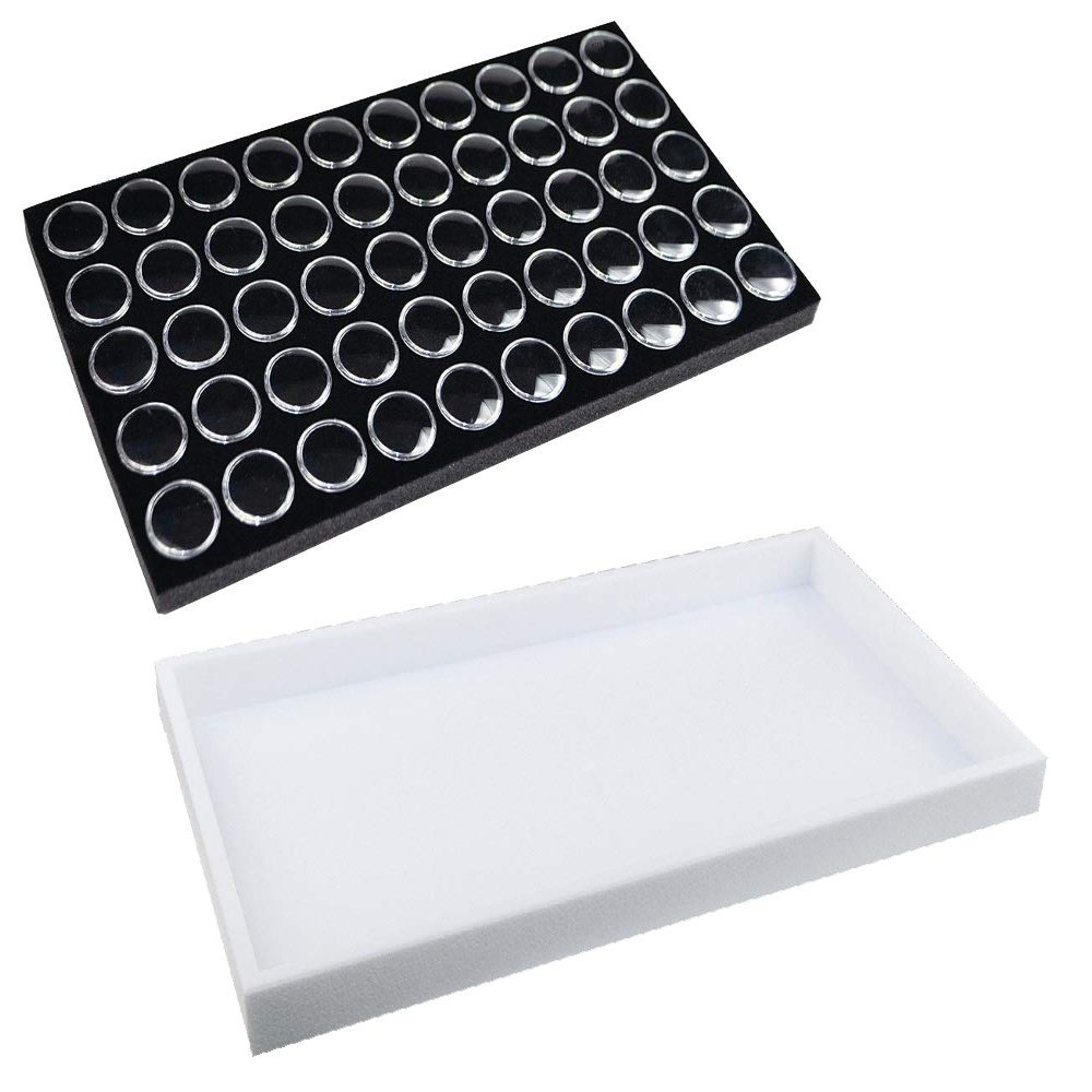 888 Display USA - 50 Black Foam Gem Jars Showcase White Stackable Display Tray