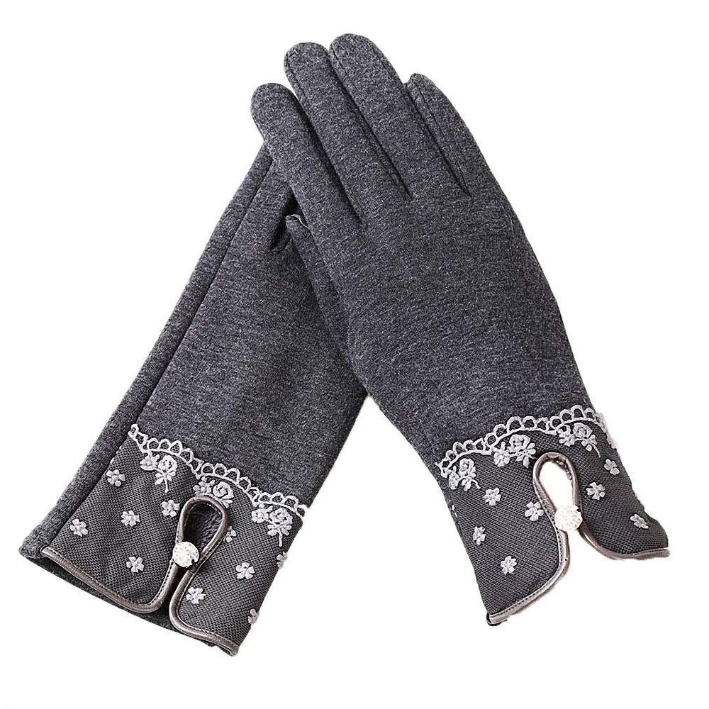 Fashion Elegant Womens Touch Screen Gloves Winter Ladies Lace Warm Cashmere Bow Full Finger Mittens Wrist Guantes Gift F Gray