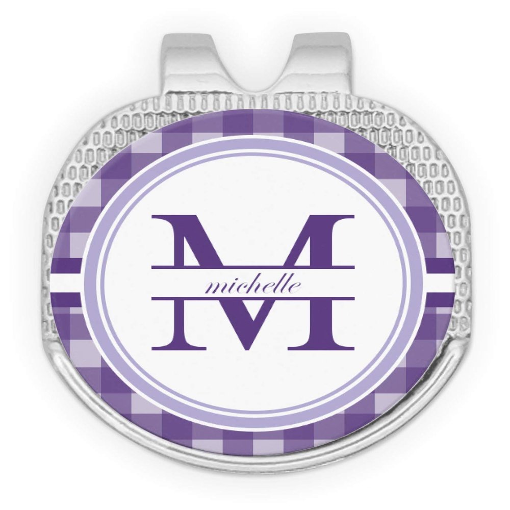 YouCustomizeIt Personalized Gingham Print Golf Ball Marker - Hat Clip - Silver
