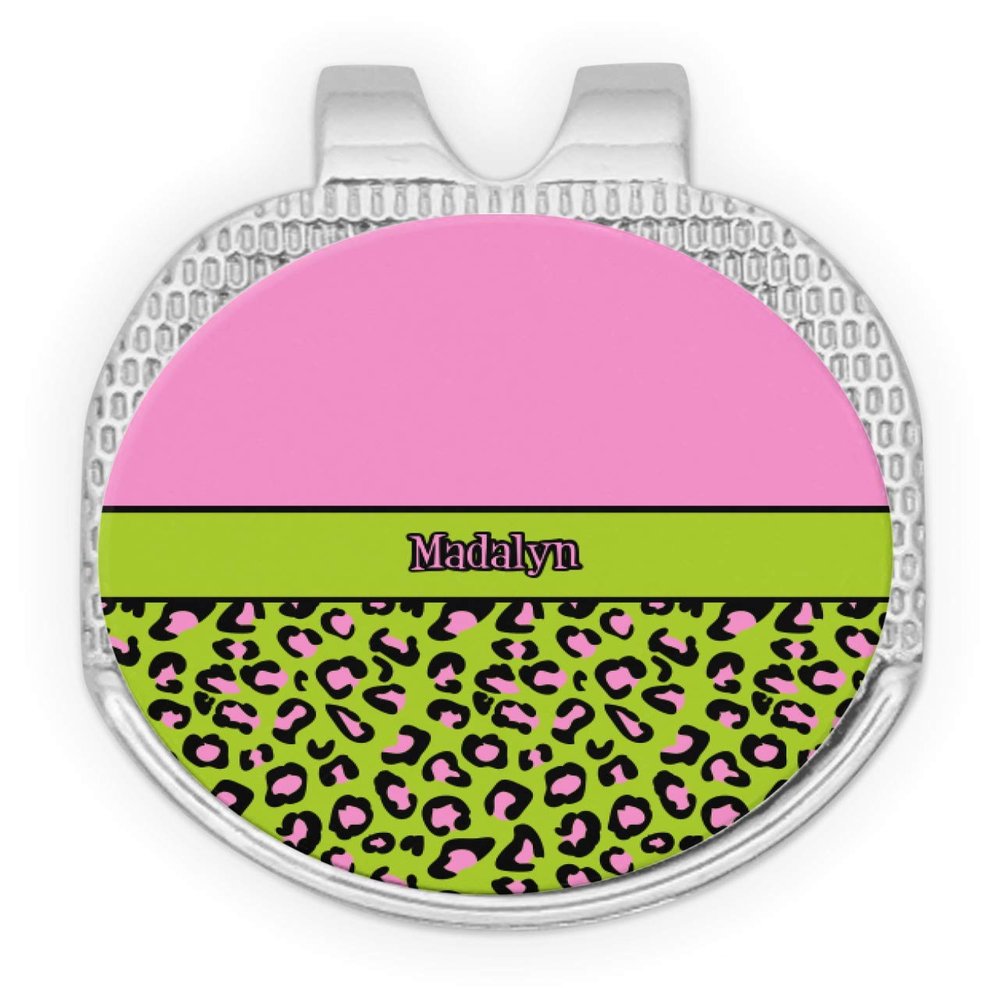 YouCustomizeIt Personalized Pink & Lime Green Leopard Golf Ball Marker - Hat Clip - Silver