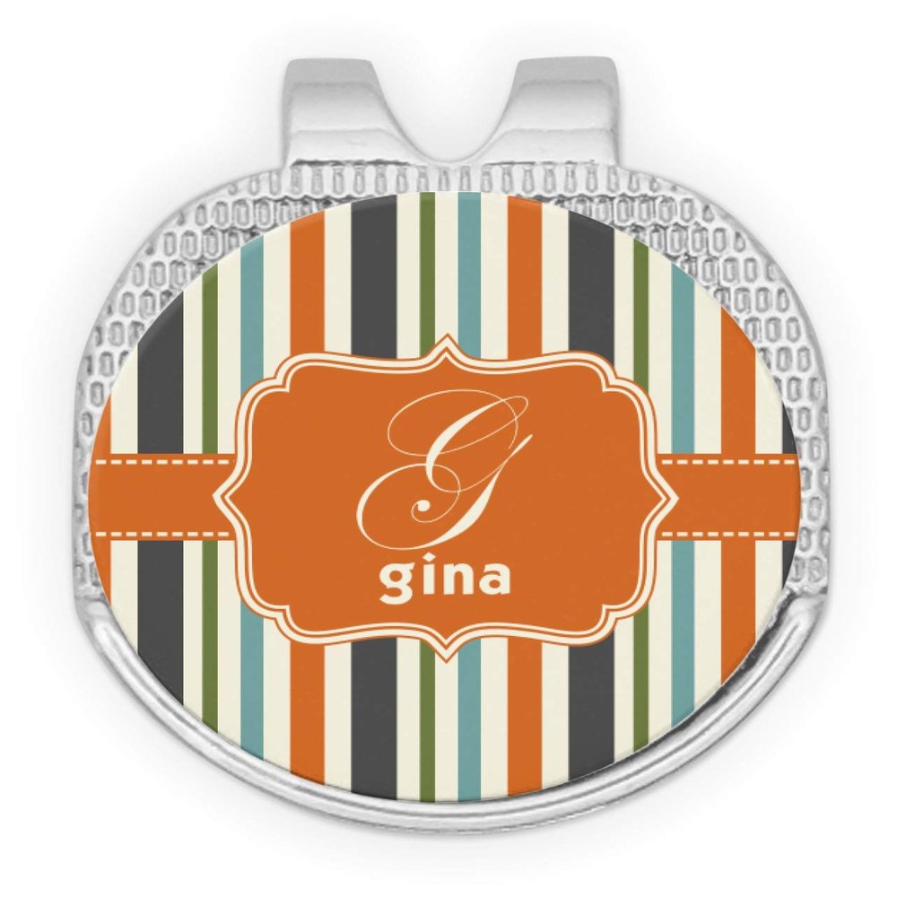YouCustomizeIt Personalized Orange & Blue Stripes Golf Ball Marker - Hat Clip - Silver
