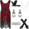 20s Flapper Gatsby Sequin Beaded Evening Cocktail Dress with Accessories Set (Medium, Wine) view 1