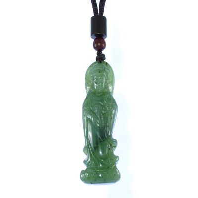 1.9" China Certified Nature Hetian Nephrite Jade Blessing Green Guanyin Necklace Pendant 7092