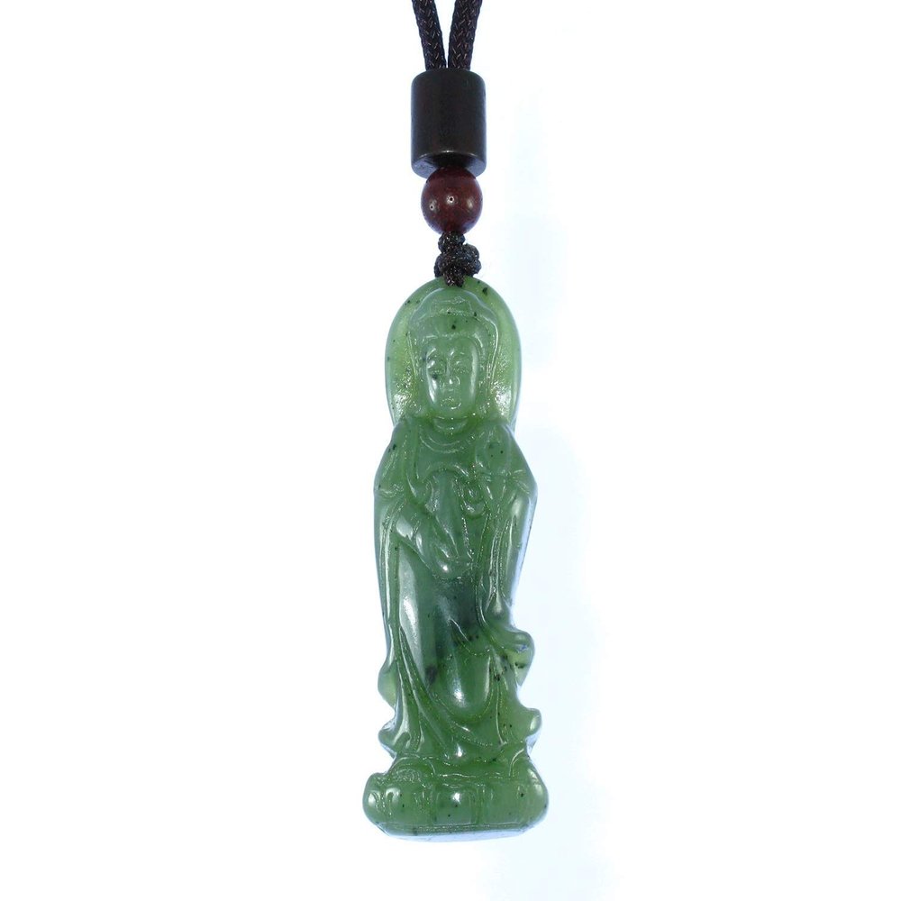 1.9" China Certified Nature Hetian Nephrite Jade Blessing Green Guanyin Necklace Pendant 7092