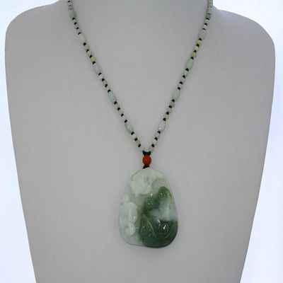 1.9" China Certified Grade A Nature Hisui Jadeite Jade Wealth Double Fish and Ruyi Necklace Pendants