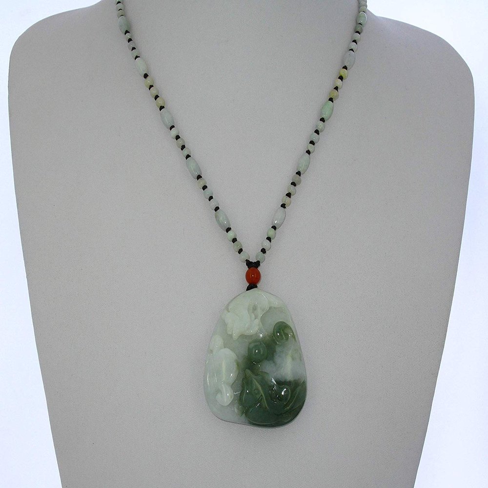 1.9" China Certified Grade A Nature Hisui Jadeite Jade Wealth Double Fish and Ruyi Necklace Pendants