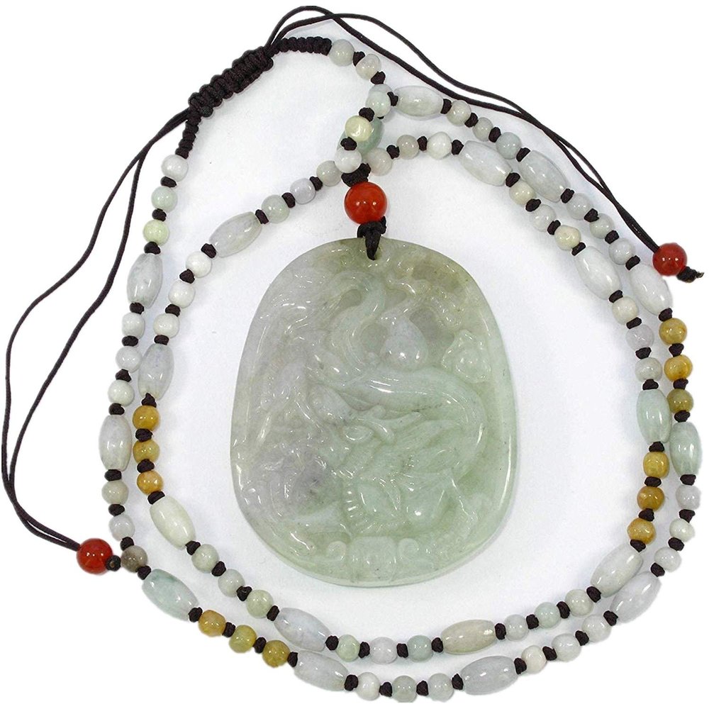 2"China Certified Grade A Nature Hisui Jadeite Jade Lucky Dragon Necklace Pendants