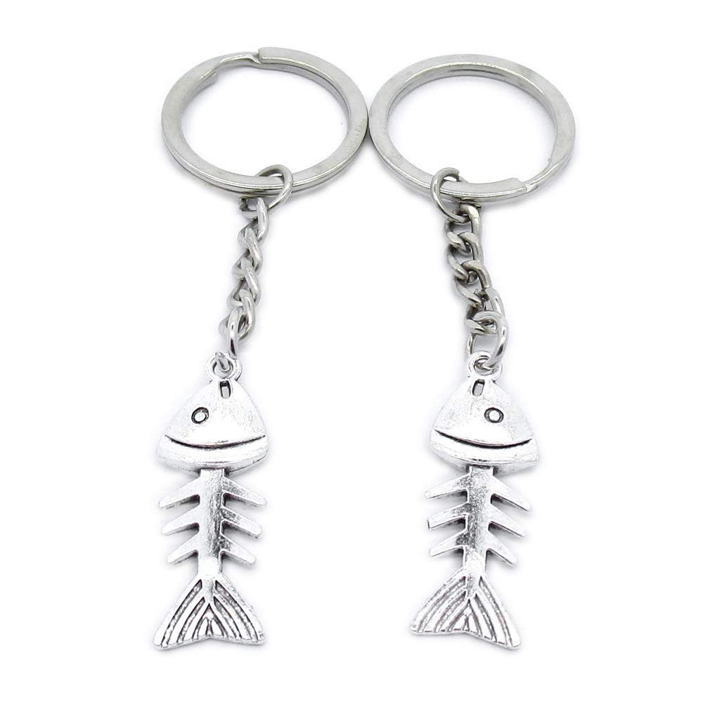 20 PCS Antique Silver Keyrings Keychains Key Ring Chains Tags Clasps AA461 Fish Bone Fishbone