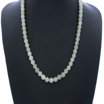 21" China Certified Nature Hetian Nephrite Jade Women's White Round Beads Necklace