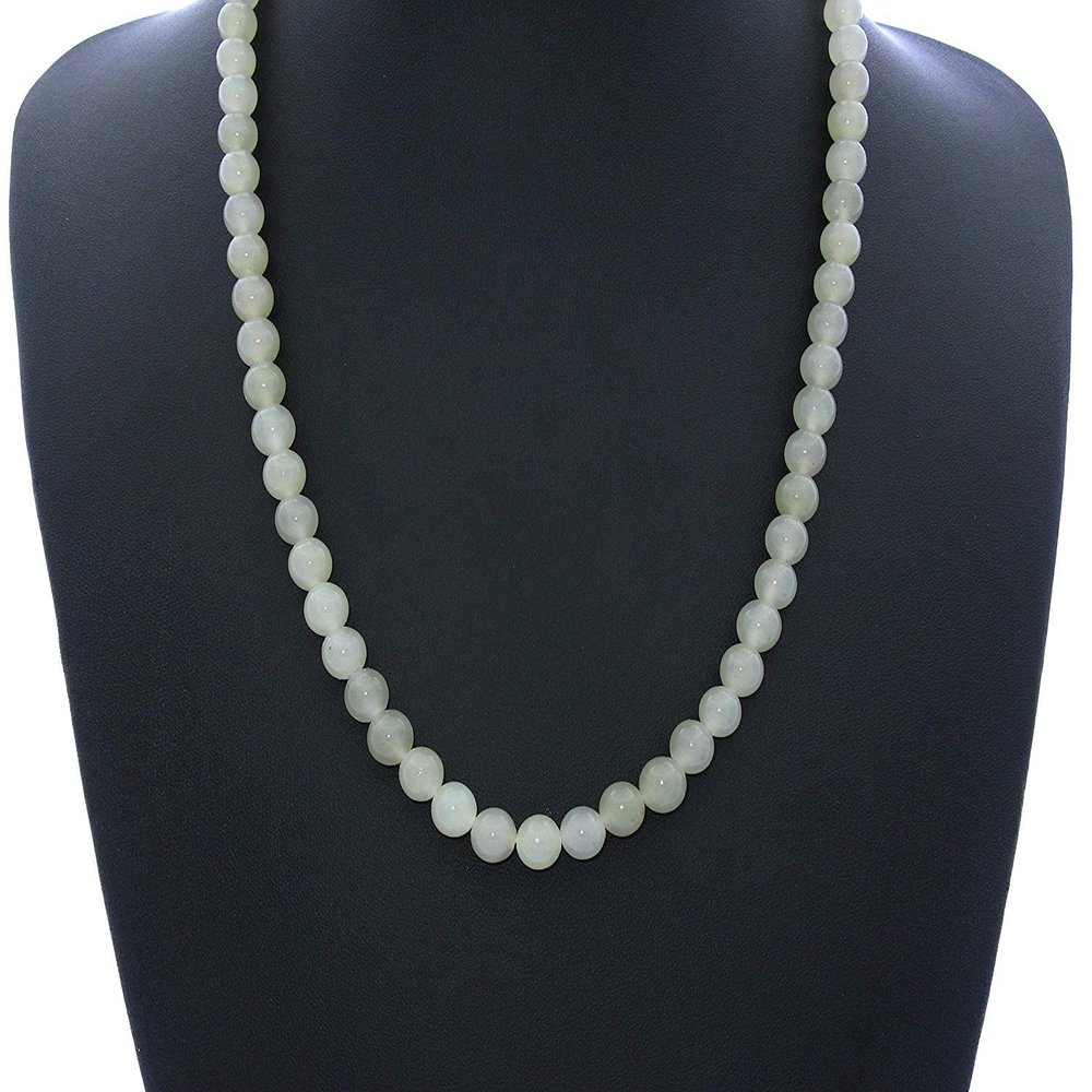 21" China Certified Nature Hetian Nephrite Jade Women's White Round Beads Necklace