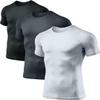 ATHLIO Men's Cool Dry Short Sleeve Compression Shirts, Sports Baselayer T-Shirts Tops, Athletic Workout Shirt, 3pack Tops Black/Charcoal/White, Large view 1