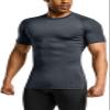ATHLIO Men's Cool Dry Short Sleeve Compression Shirts, Sports Baselayer T-Shirts Tops, Athletic Workout Shirt, 3pack Tops Black/Charcoal/White, Large view 3