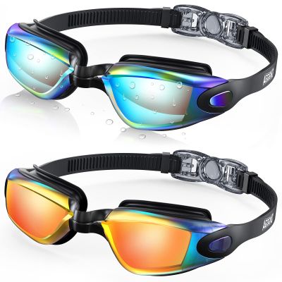 Aegend Swim Goggles, 2 Pack Swimming Goggles No Leaking UV Protection, Adjustable, Anti Fog Adult Men Women Youth, Aqua & Light Orange