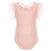 inlzdz Kids Girls Classic Basic Ballet Dance Leotard Gymnastic Active Unitard Ruffled Sleeves Cotton Dancewear Peach-Orange 3 view 2