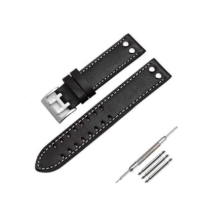 (20 mm, Smooth Black(Silver Buckle)) Leather Watch Band Strap Fits for Hamilton Khaki Field Aviation H70595593