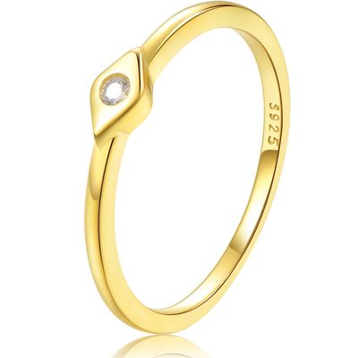 LEMON GRASS Sterling Silver Evil Eye Dainty Ring (18K Yellow Gold Plating, 9)