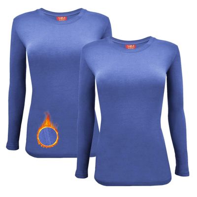 M&M SCRUBS Women's Under Scrub Tee Crew Neck Long Sleeve T-Shirt 2 - Pack (Ceil Blue, X-Large)