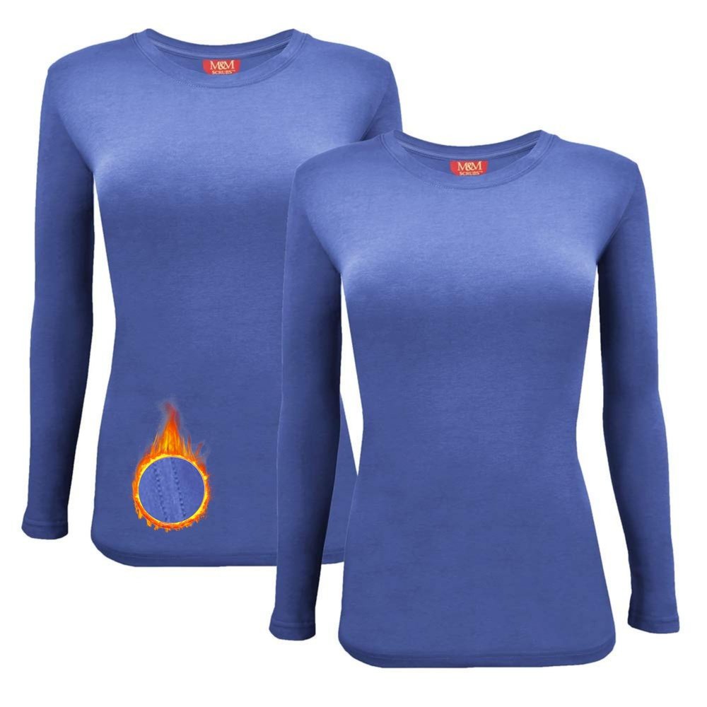 M&M SCRUBS Women's Under Scrub Tee Crew Neck Long Sleeve T-Shirt 2 - Pack (Ceil Blue, X-Large)