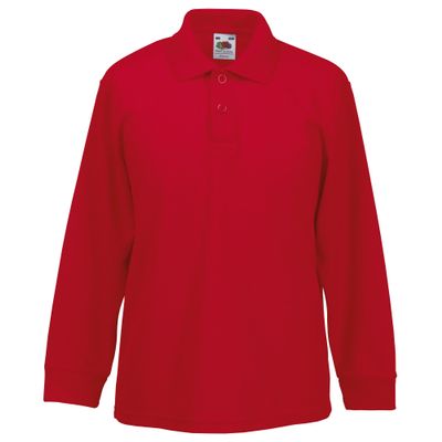 Fruit of the Loom Childrens Big Boys Long Sleeve Polo Shirts (Pack of 2) (3-4) (Red)