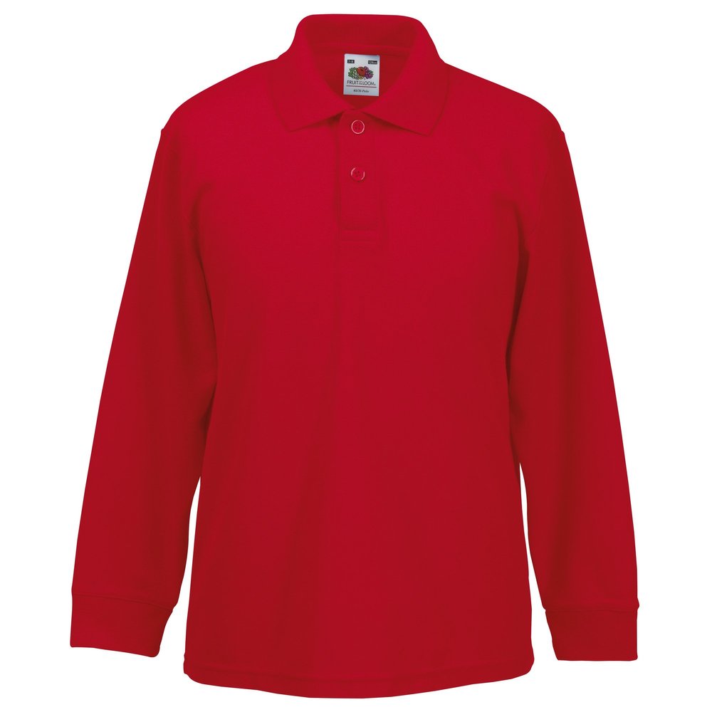 Fruit of the Loom Childrens Big Boys Long Sleeve Polo Shirts (Pack of 2) (3-4) (Red)