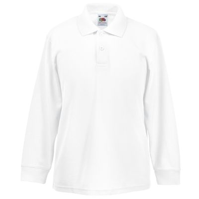 Fruit of the Loom Childrens Big Boys Long Sleeve Polo Shirts (Pack of 2) (3-4) (White)