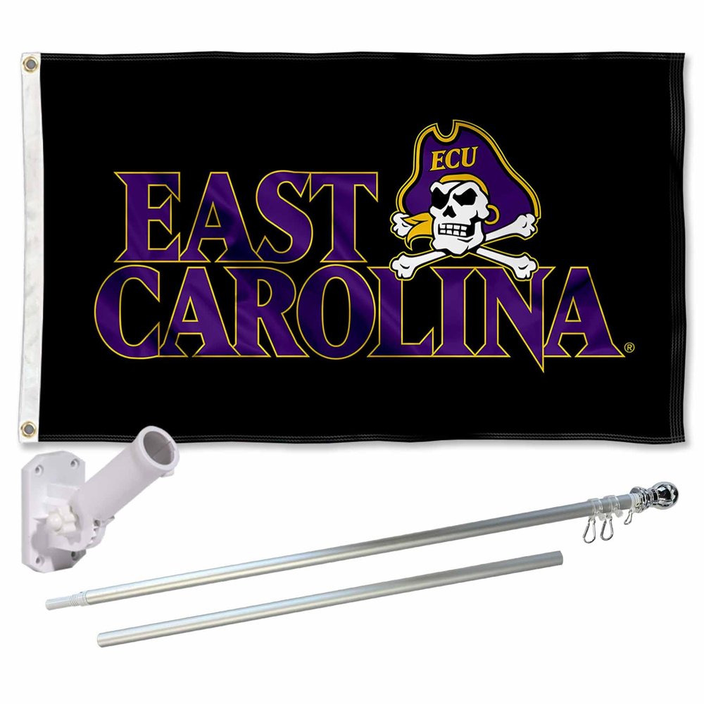 East Carolina Pirates Black Flag with Pole and Bracket Complete Set