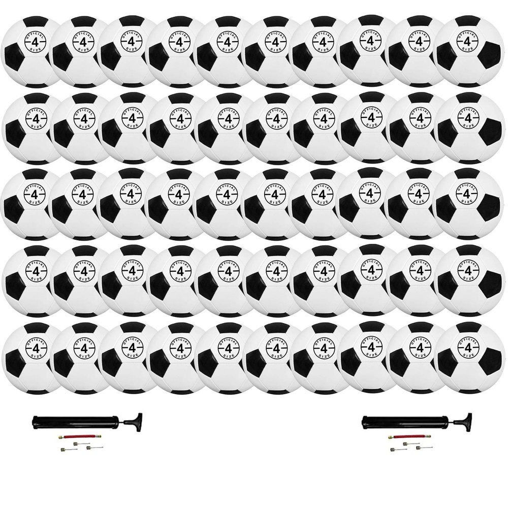 Biggz (Pack of 50) Premium Classic Soccer Balls with Hand Pump Size 4
