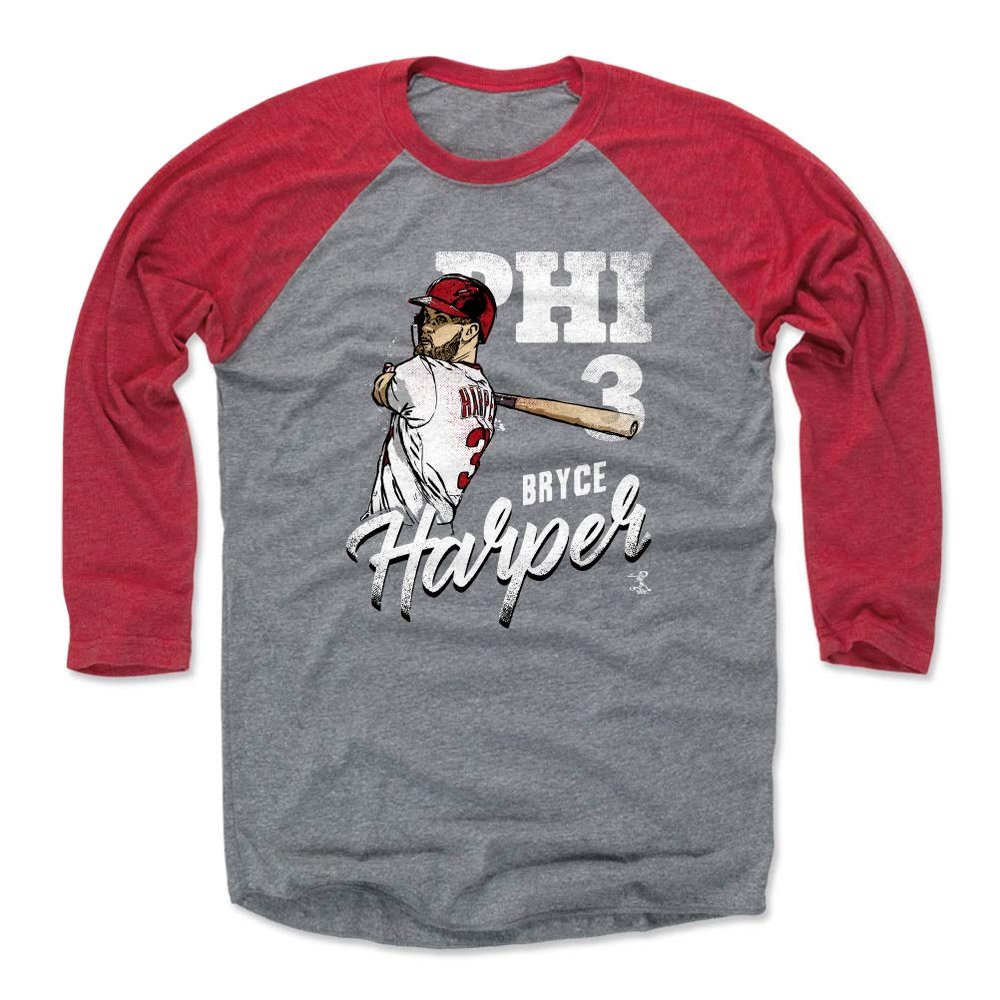 500 LEVEL Bryce Harper 3/4 Sleeve T-Shirt (Baseball Tee, XXX-Large, Red/Heather Gray) - Bryce Harper Team W WHT