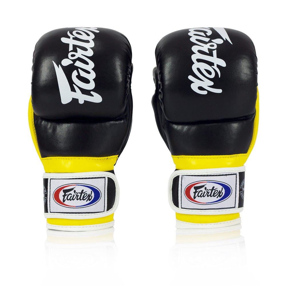 Fairtex FGV18 Muay Thai Boxing Gloves for Men, Women & Kids| MMA Gloves for Martial Arts|Made from Premium Quality Leather, Light Weight & Shock Absorbent Boxing Gloves-Large, Black/Yellow