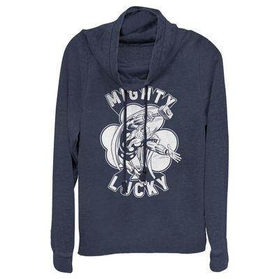 Marvel Classic Lucky Thor Women's Cowl Neck Long Sleeve Knit Top Navy Blue