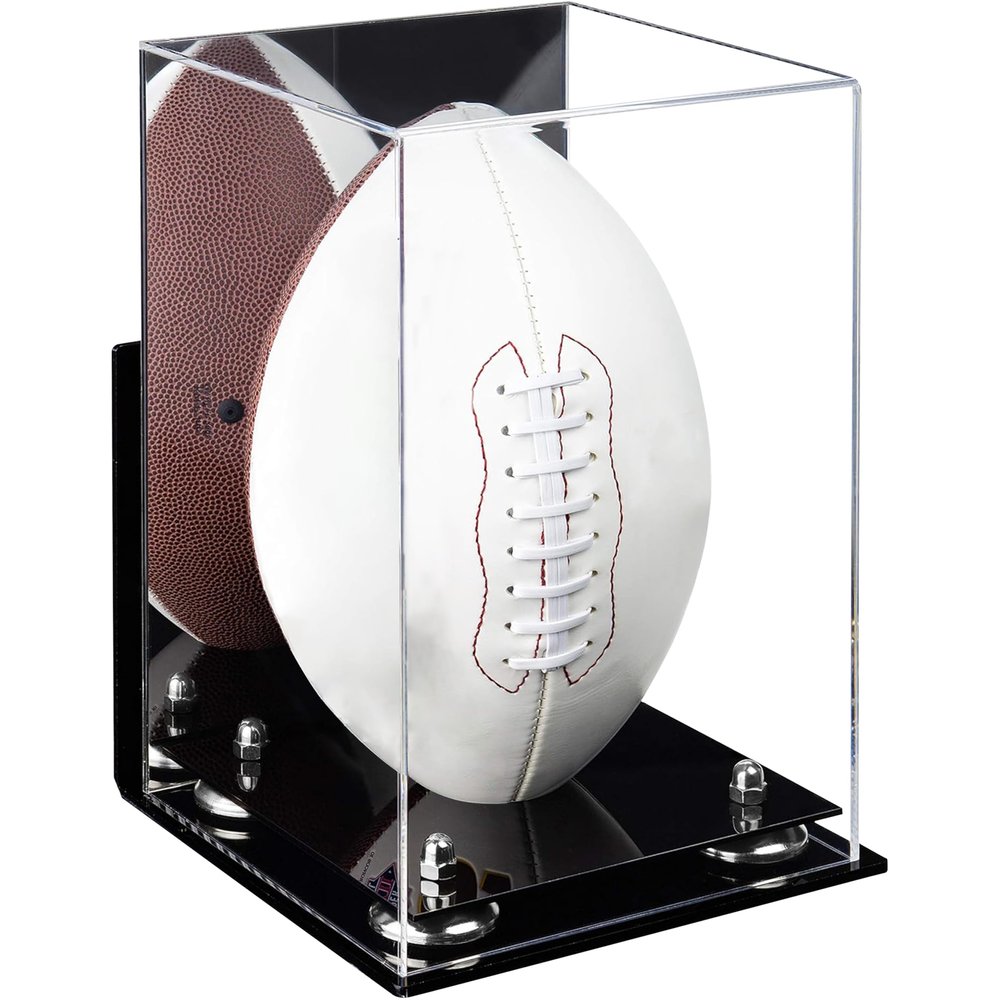 Football Display Case, Durable Clear Display Case with Mirror & Black Base , Wall Mounted Case for Full Size Footballs, Sports Memorabilia, Collectibles, Keepsakes, (A060-SR)