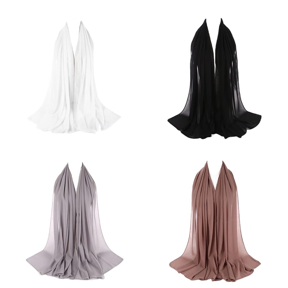 Cntqiang Muslim Shawls Bubble Chiffon Head Scarf Women Wrap Hijab Solid Color Long Shawl  (6#)