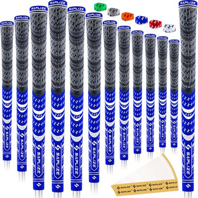SAPLIZE Cross Cord Golf Grips Set of 13 Grips with Tape or Full Regripping Kit, Std/Mid/Jumbo, Low Taper Design, Multi-compound Hybrid, Anti-Slip Golf Club Grips, CL03 Series, Mid-Size, Blue