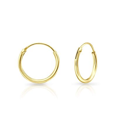 14 mm Gold Hoops - 925 Sterling Silver 24K Gold Plated Earrings - Huggie Hoops - Sleeper Earrings - Hypoallergenic Hoop Earring
