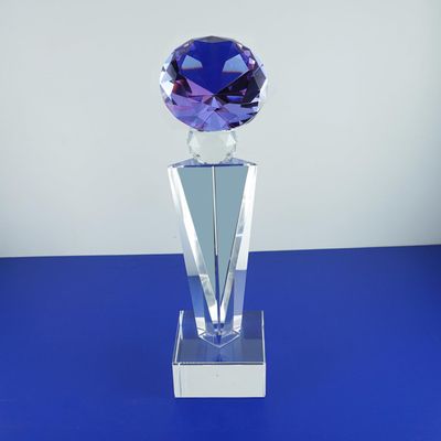 The Elegante Optical Crystal Glass Diamond Trophy Awards Recognition Achievement Reality Personalized Custom Laser Etched Engraving Trophy (Purple Diamond, 7" H)