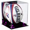 Better Display Cases Acrylic Rugby Ball Display Case Vertical with Mirror and Purple Risers (A060-PR) view 1