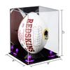 Better Display Cases Acrylic Rugby Ball Display Case Vertical with Mirror and Purple Risers (A060-PR) view 2