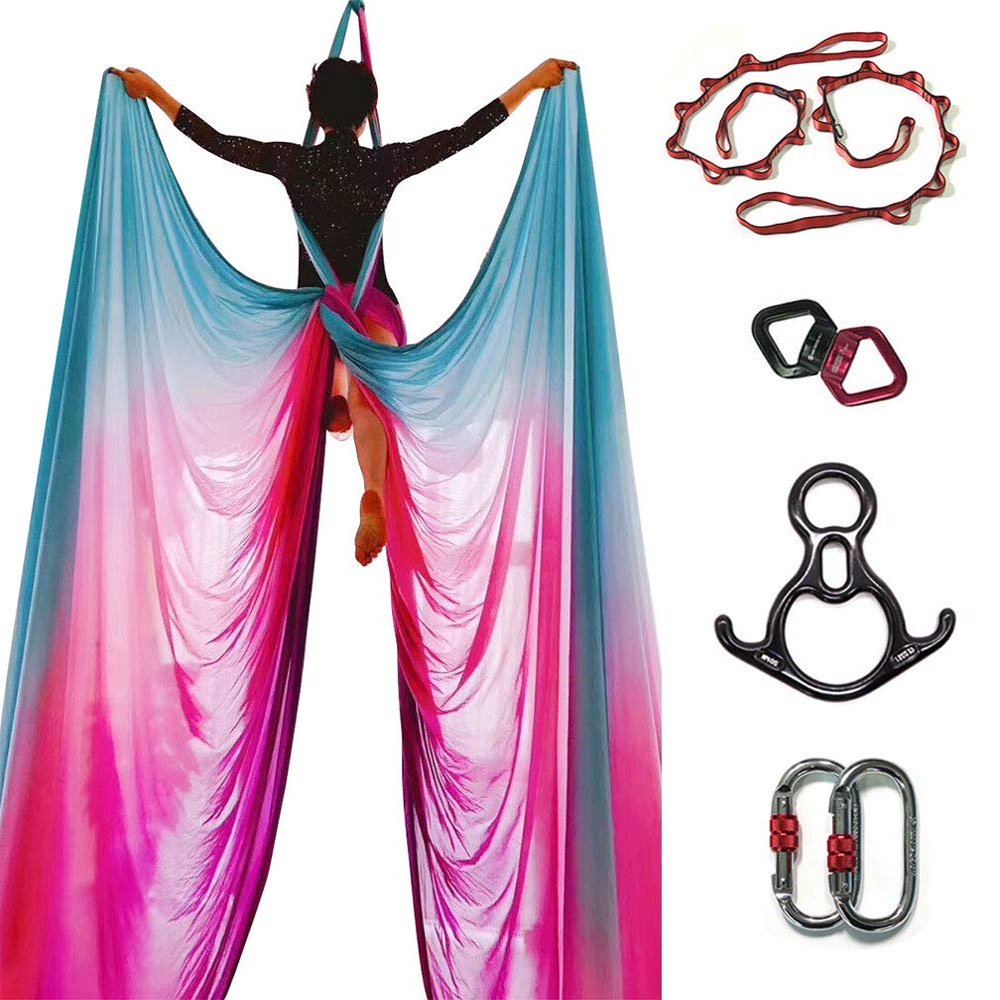 DASKING Aerial Silks Kit for Beginners & Pros - 10Yd Durable Fabric, Pro Safety Hardware & Easy Setup Guide - Yoga Hammock, Swing, Silk Rigging Kit (Multicolor-G)