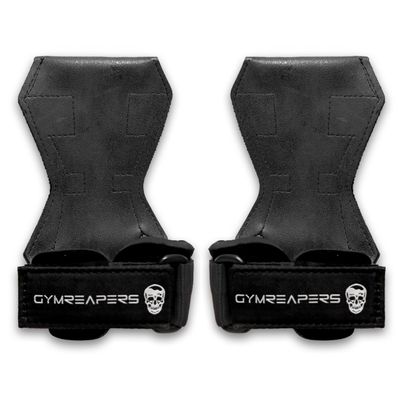Gymreapers Weight Lifting Grips (Pair) for Heavy Powerlifting, Deadlifts, Rows, Pull Ups, with Neoprene Padded Wrist Wraps Support and Strong Rubber Gloves or Straps for Bodybuilding (Black, Small)
