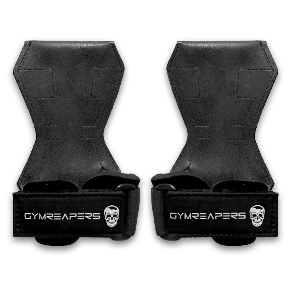 Gymreapers Weight Lifting Grips (Pair) for Heavy Powerlifting, Deadlifts, Rows, Pull Ups, with Neoprene Padded Wrist Wraps Support and Strong Rubber Gloves or Straps for Bodybuilding (Black, Small)
