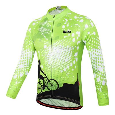 Uriah Men's Cycling Jersey Long Sleeve Reflective with Rear Zippered Bag Rider Green Size S