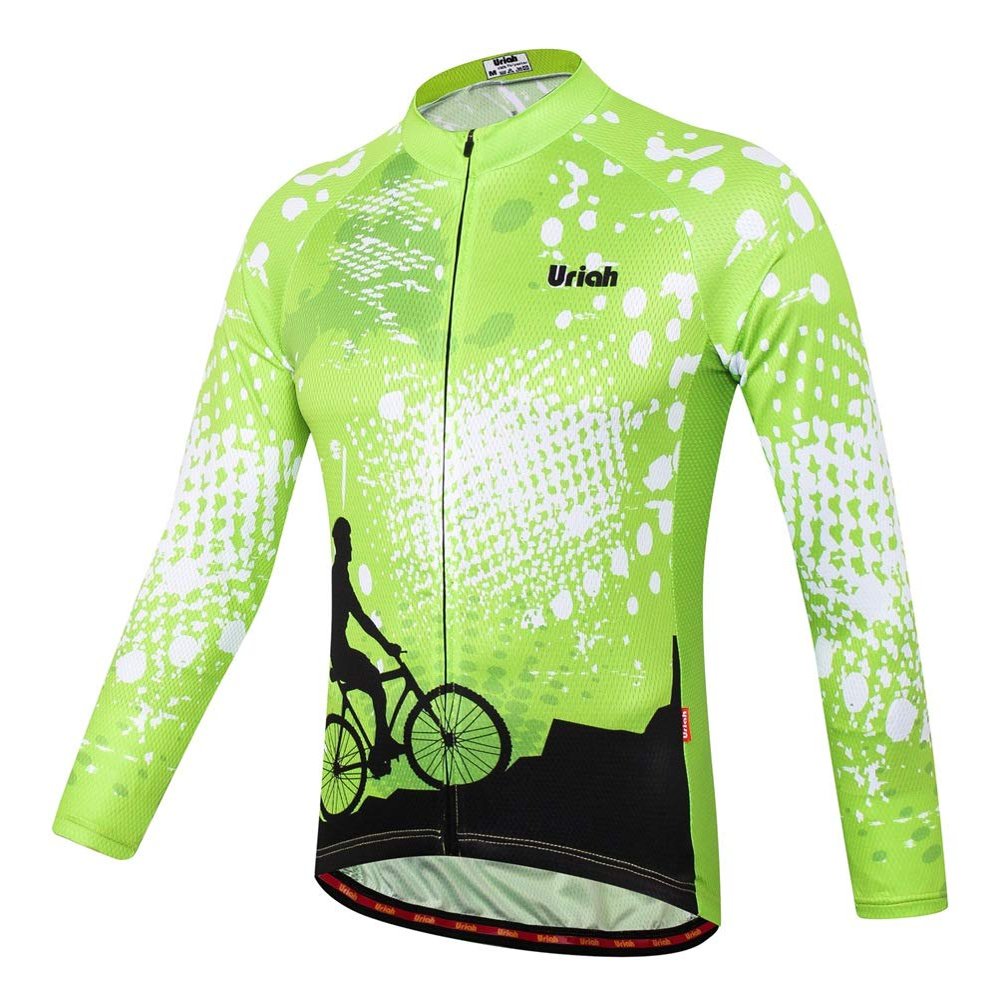 Uriah Men's Cycling Jersey Long Sleeve Reflective with Rear Zippered Bag Rider Green Size S