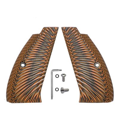 Guuun CZ75B Grips Full Size G10 CZ SP 01 Grip Sunburst Texture, Orange/Black