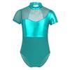 Agoky Girls' Team Basic Leotard Shiny Mesh Splice Cutout Back Gymnastic Ballet Dance Leotard Tops Dancewear Costumes Lake_Blue 12 view 3