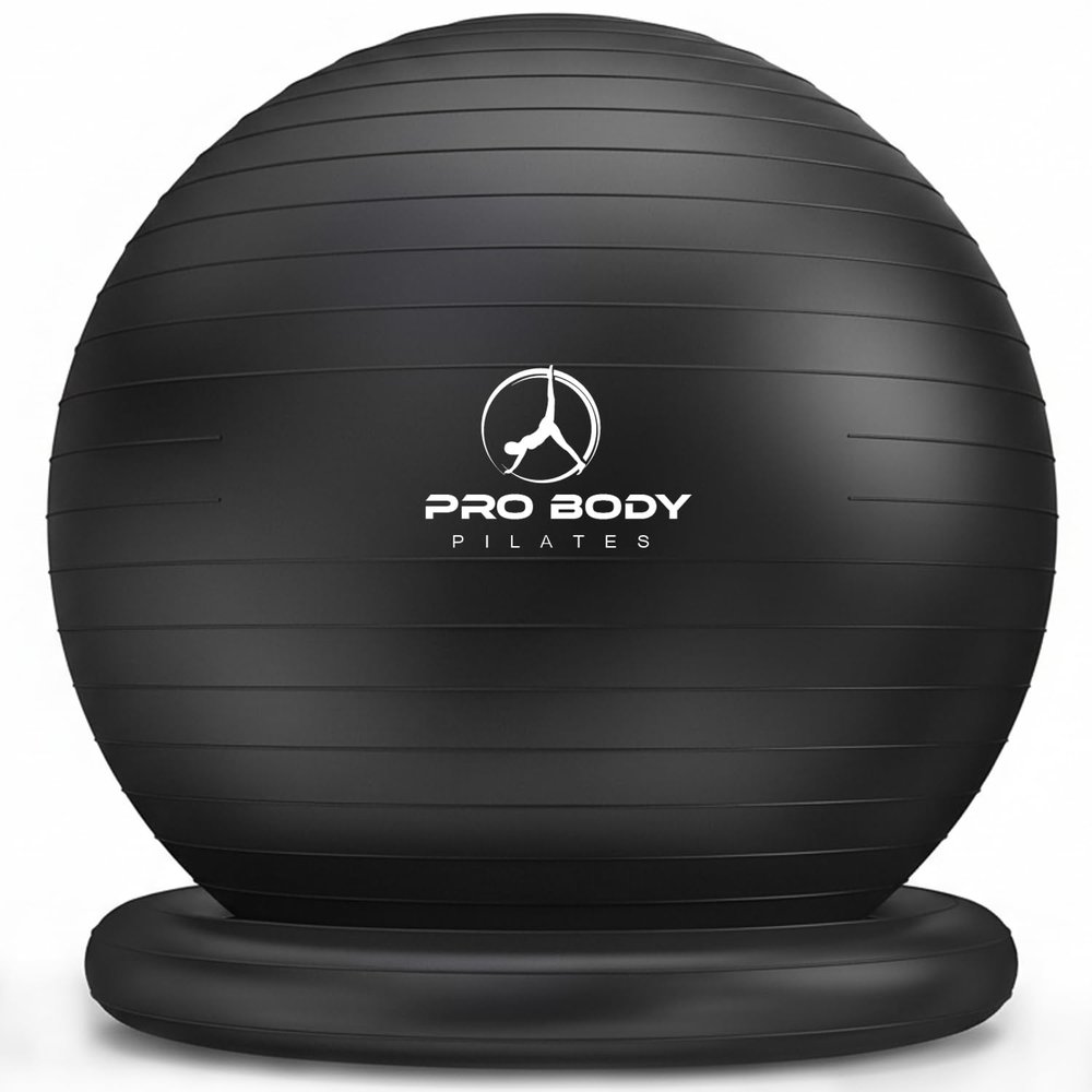 ProBody Pilates Yoga Ball Chair, Exercise Ball Chair with Base or Stand for Home Office Desk Sitting or Workout, Balance Ball & Stability Ball Seat for Back, abs (Black, 23-26 inches/58-65 cm)
