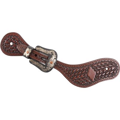 Cashel Company Antique Diamond Tooled Spur Straps with Scroll Flower Buckles Chestnut