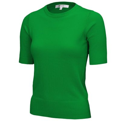 YEMAK Women's Knit Sweater Top Half Sleeve Crewneck Basic Casual Classic Fit Lightweight Knitted Soft Pullover Tee MK3664-GRN-XL
