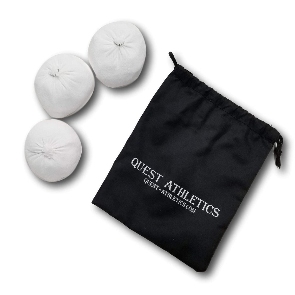 Quest Athletics Pack of (3) 2 oz Chalk Balls for Gymnastics Rock Climbing Bouldering Weight-Lifting Cross Training Powerlifting - Premium Quality Gym Chalk