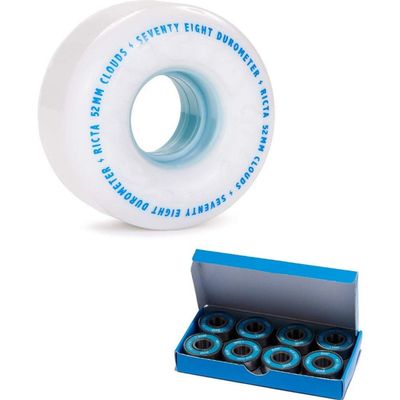 Ricta Clouds Skateboard Wheels (Set of 4) (White/Blue 78A, 52mm) with CCS ABEC 7 Bearings